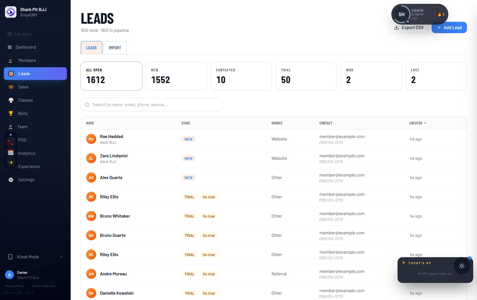 DinkOps leads pipeline showing lead stages and follow-up tasks