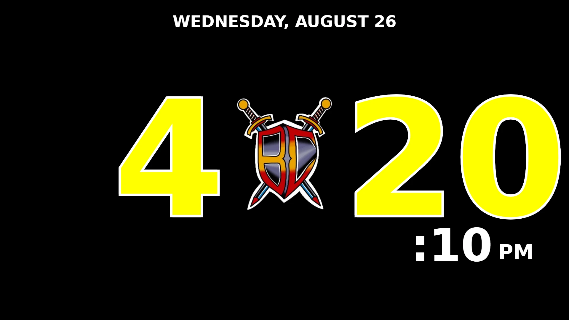 DinkOps gym timer branded for BC Jiu Jitsu — black background, yellow digits and the club crest